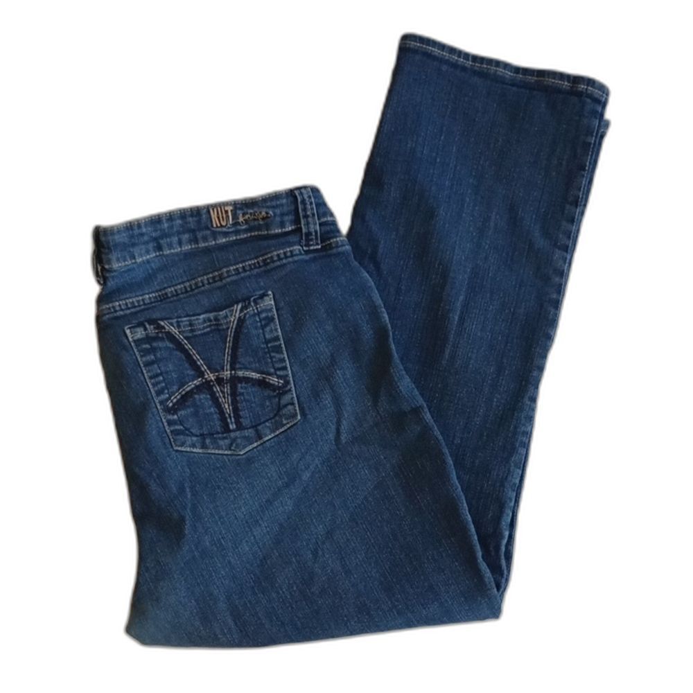 Women's 20W Kut from the Kloth Cropped Straight Leg Mid-Rise Embroidered Jeans
